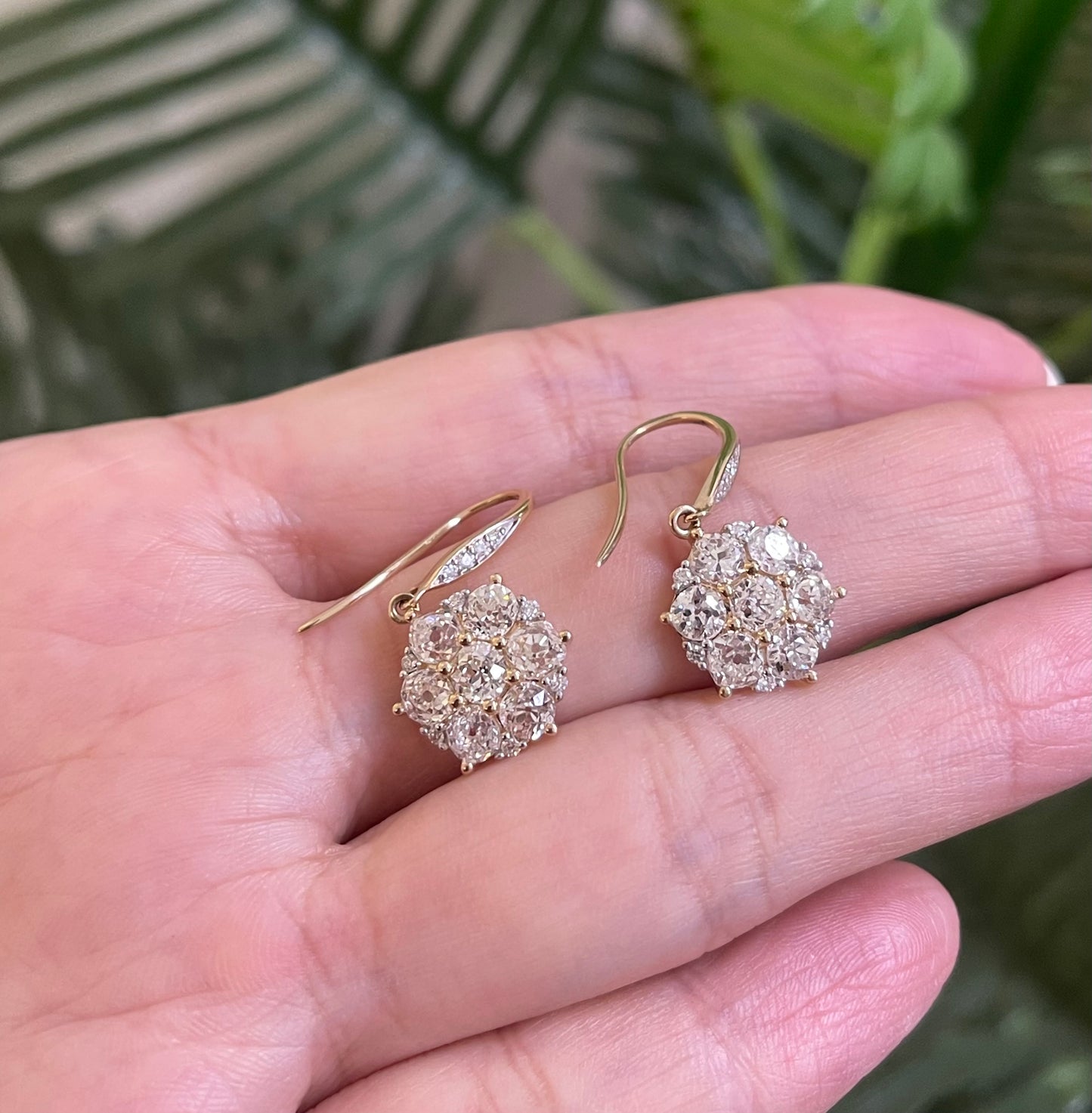 3.79ct Natural Old Mine Cut Diamond Earrings In 14ct Yellow Gold