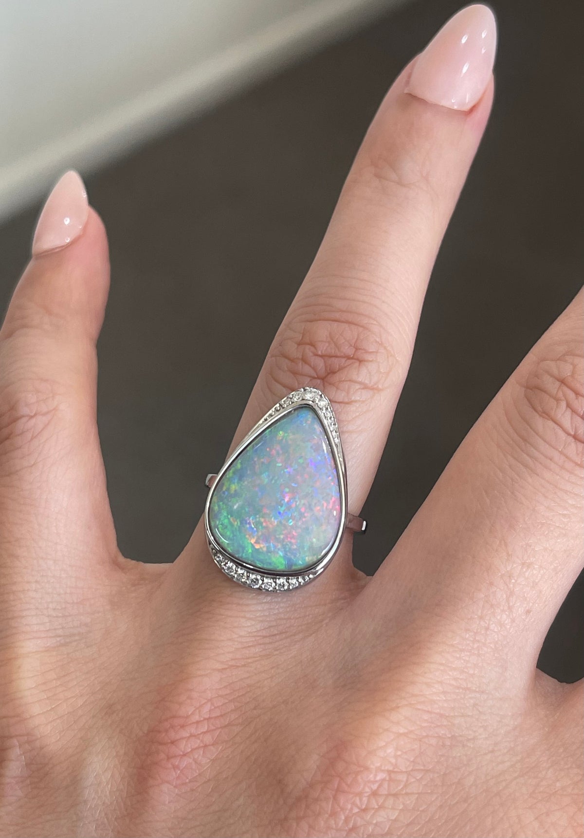 5.1ct Natural Solid Andamook Opal Diamond Ring In 14ct White Gold