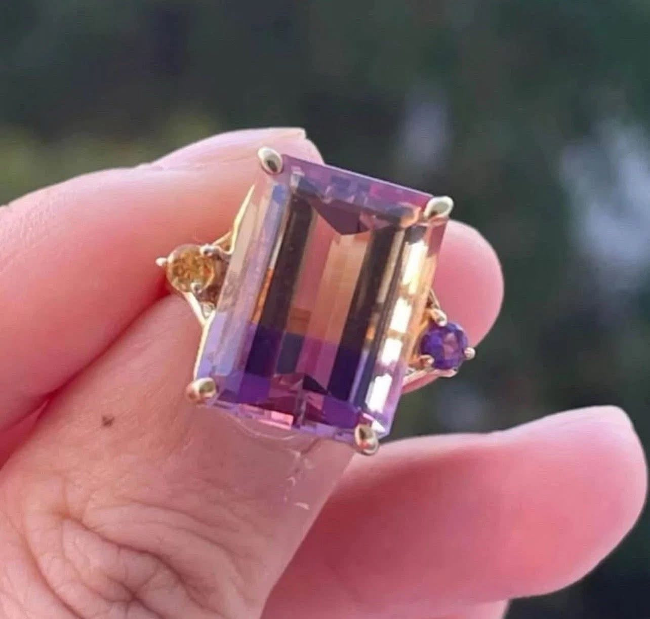 Vintage 9ct yellow gold 1998 Birmingham import natural ametrine ring large size R