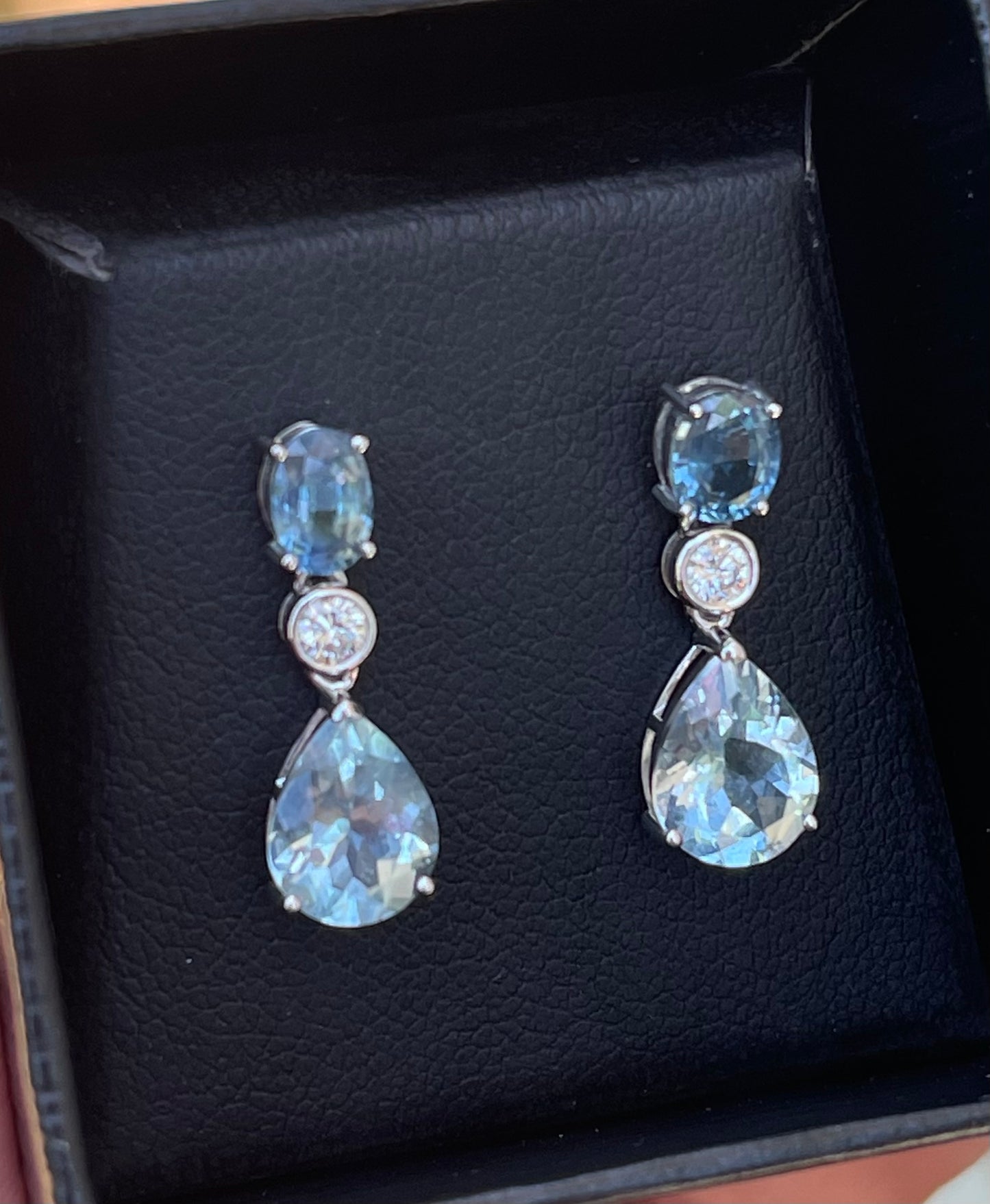 9ct white gold natural aquamarine sapphire diamond drop earrings
