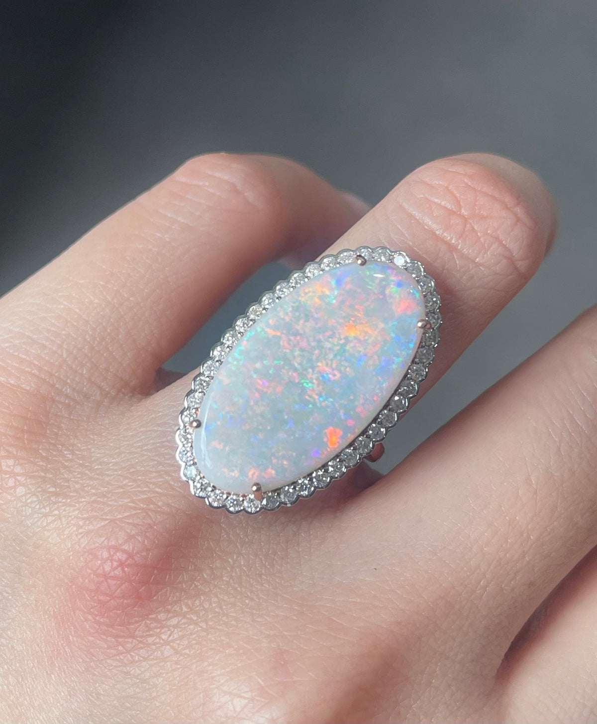 12.87ct Natural Solid Australian Opal Diamond Ring in 14ct Rose Gold