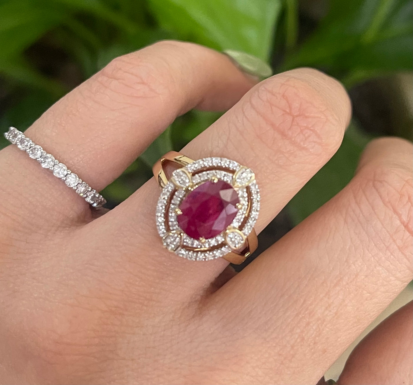 Art Deco Style 1.94ct Natural Ruby Diamond Ring In 14ct Yellow Gold