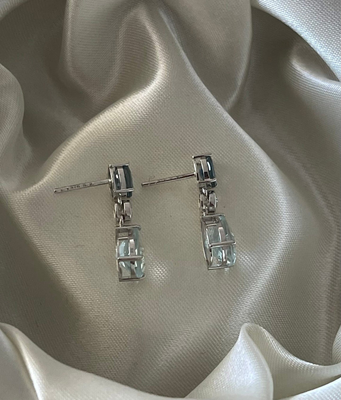 9ct white gold natural aquamarine sapphire diamond drop earrings