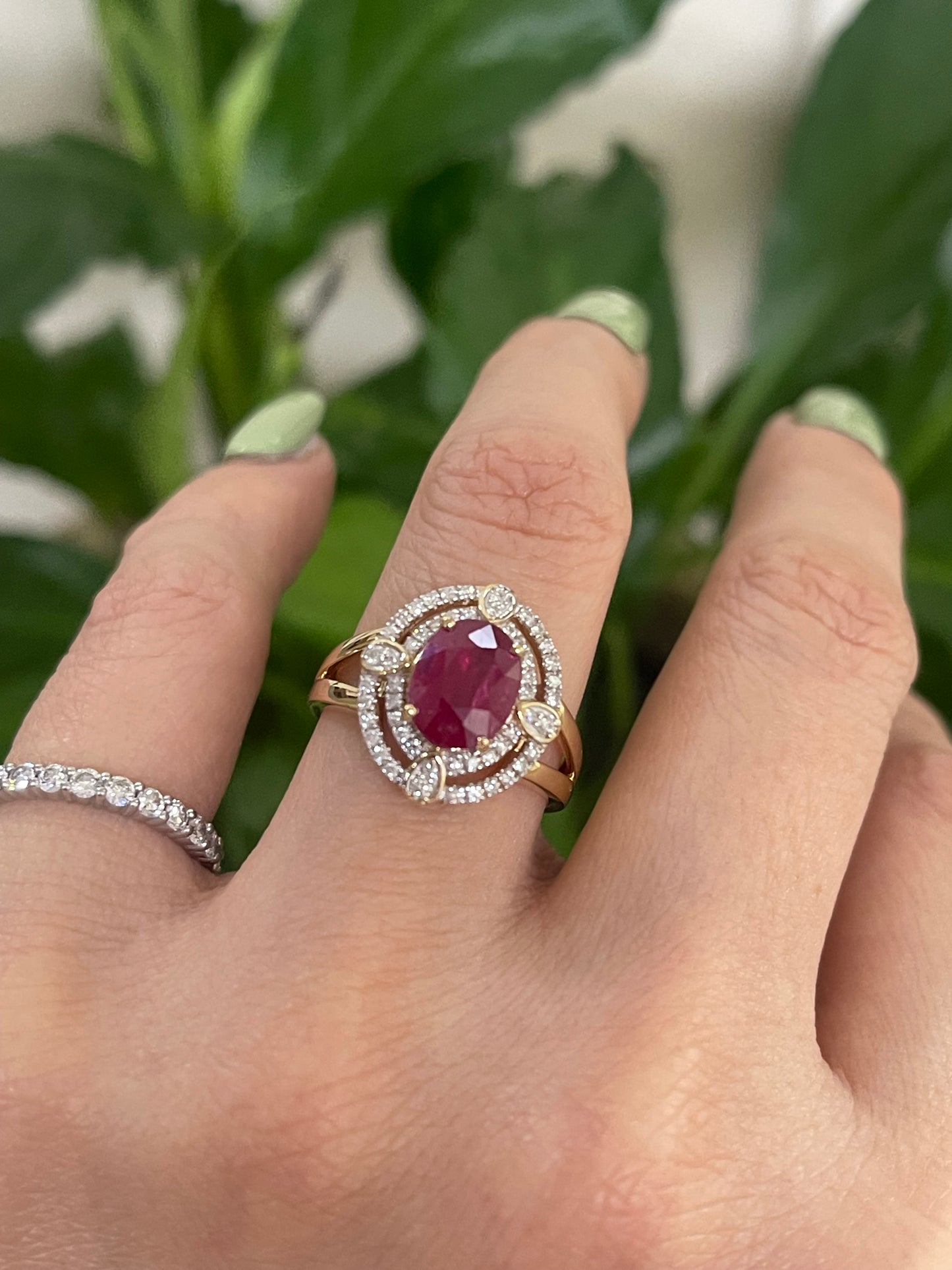Art Deco Style 1.94ct Natural Ruby Diamond Ring In 14ct Yellow Gold