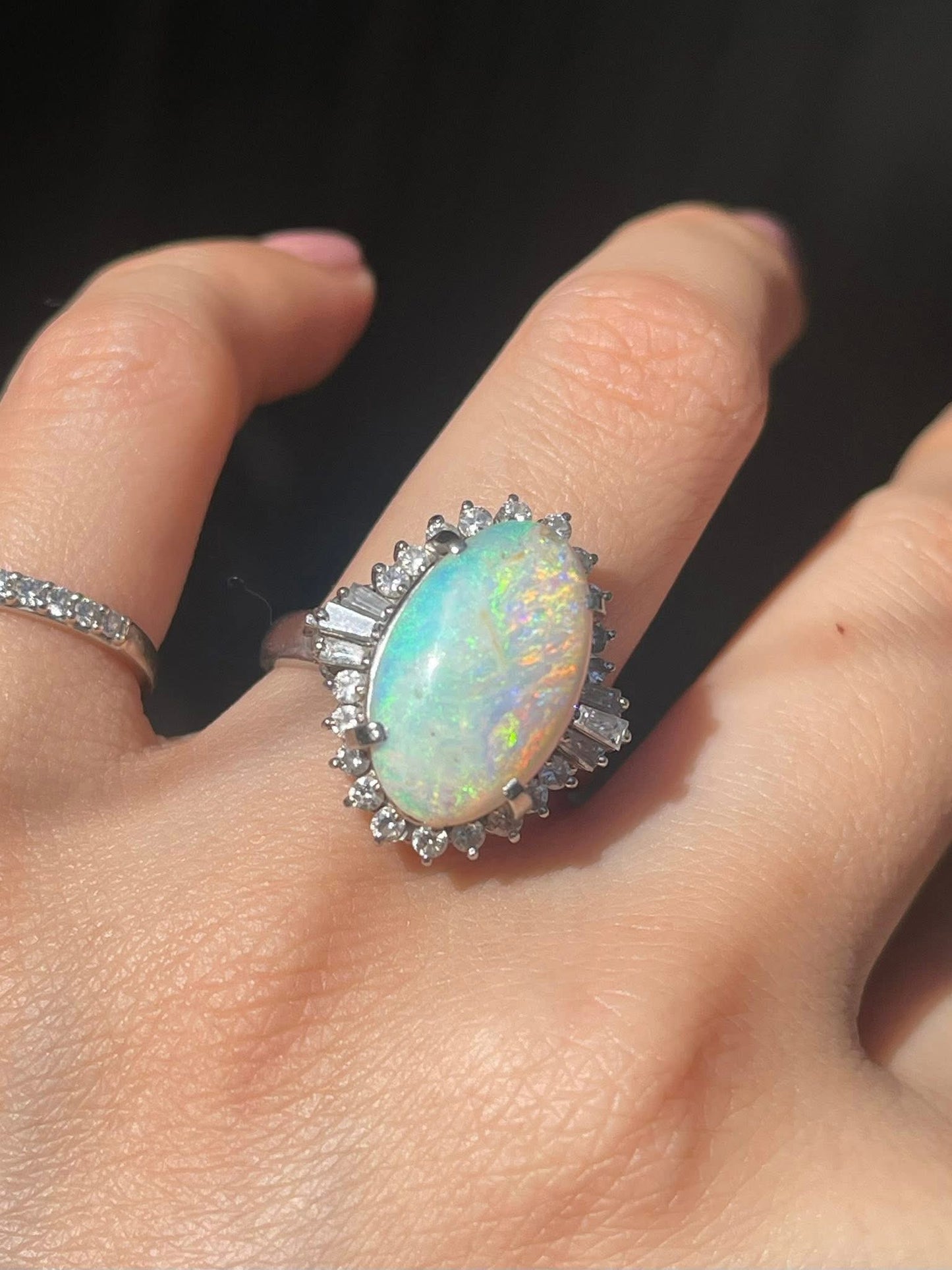 Heavy 900 platium natural solid opal diamond ring