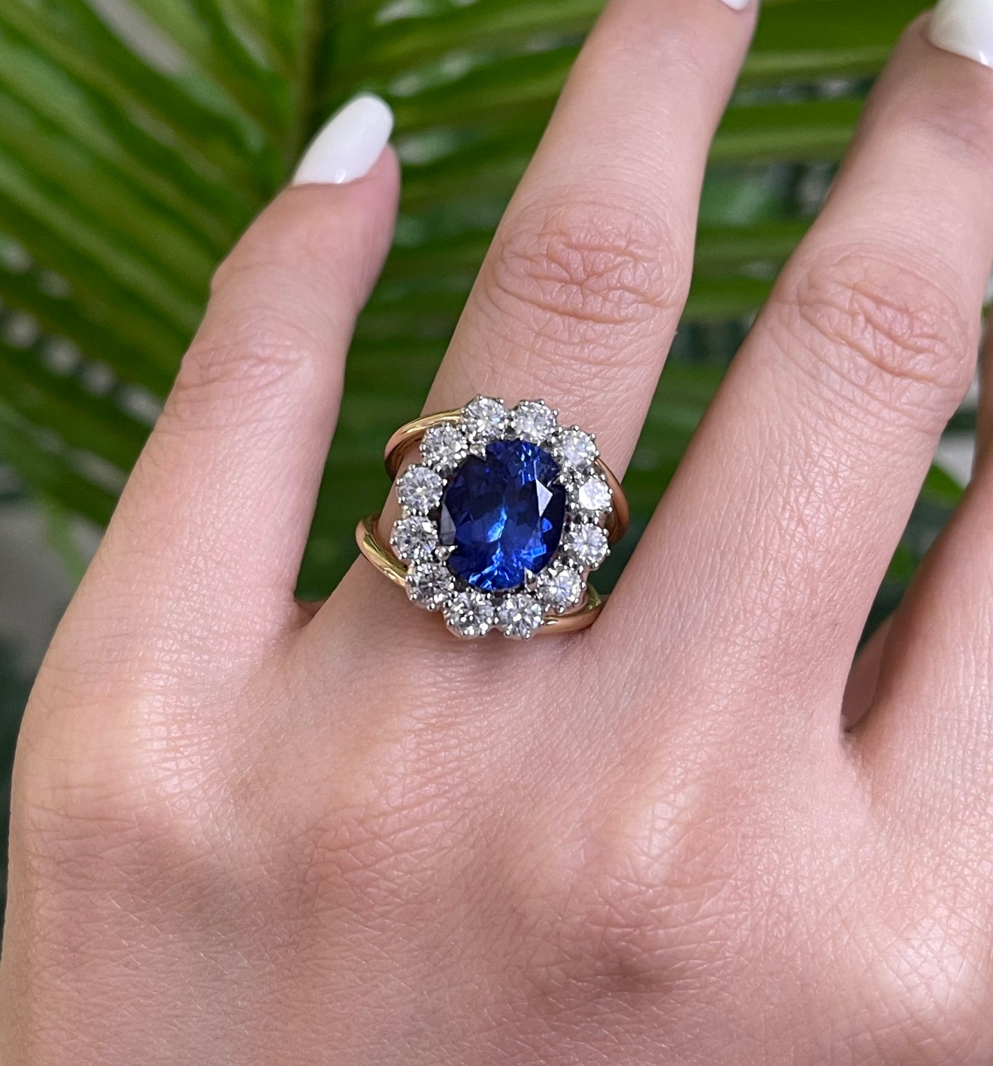 3.8ct Natural Tanzanite & 1.36ct Natural Diamond Ring With Split Shoulder In 14ct Yellow Gold