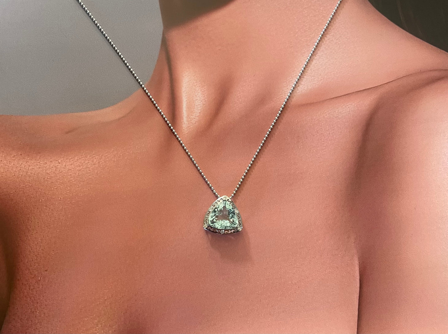 Moontide Pendant - 5ct Aquamarine with Diamonds In 950 Platinum