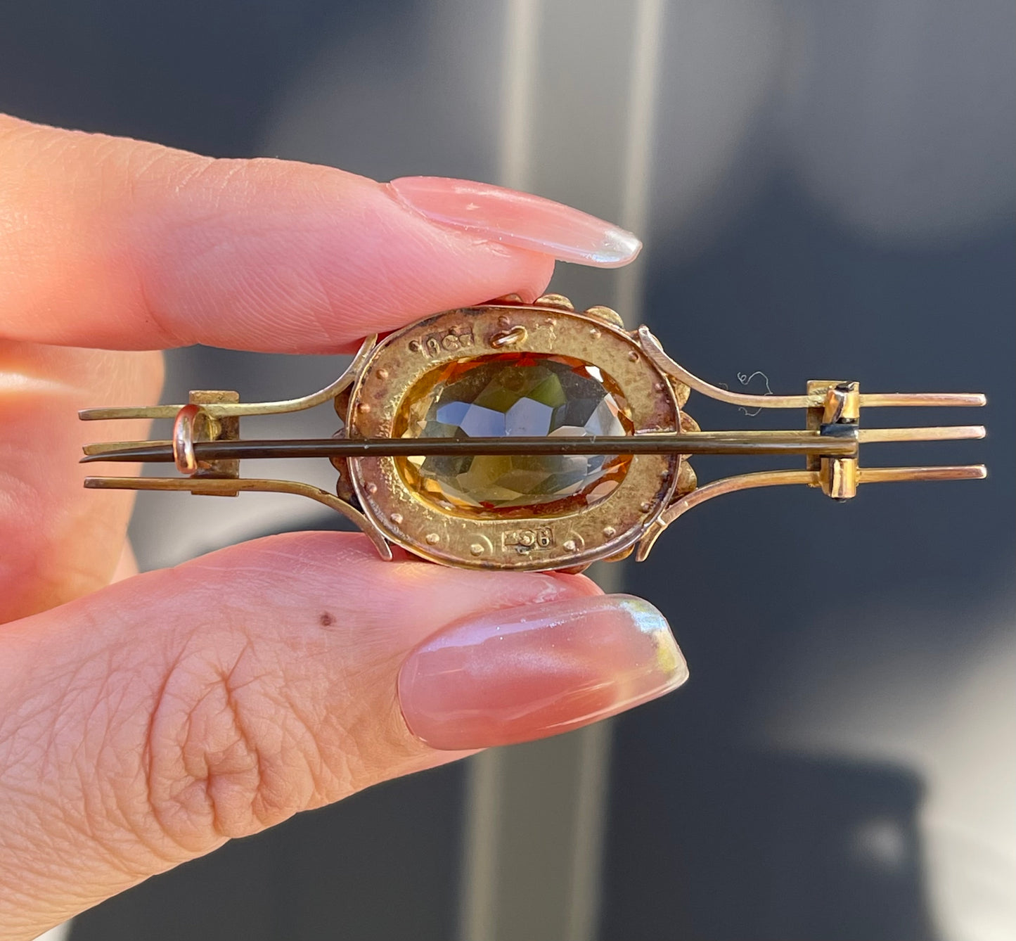 Antique Edwardian Citrine Seed Pearl Brooch In 9ct Yellow Gold