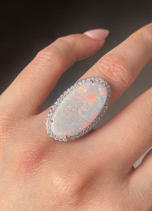 12.87ct Natural Solid Australian Opal Diamond Ring in 14ct Rose Gold