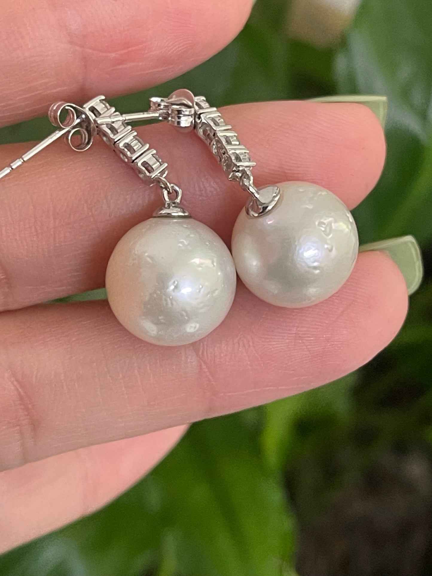 South Sea Pearl & Diamond Drop Earrings In 14ct White Gold