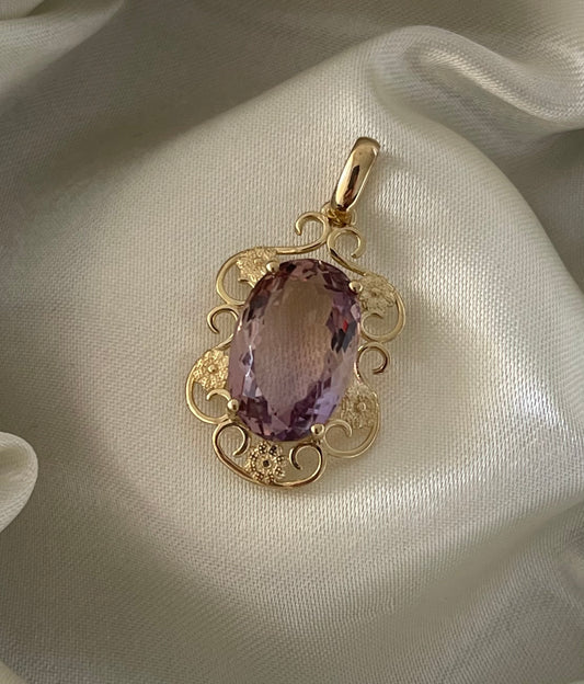 Antique style 9ct yellow gold 6.75ct natural ametrine flower pendant