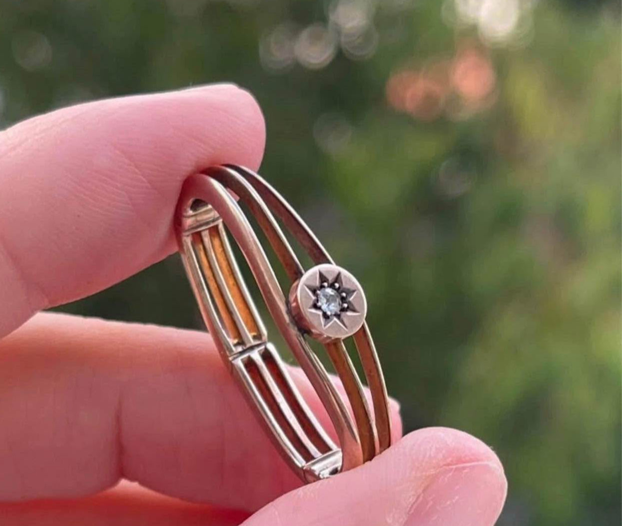 Antique 9ct Rose Gold Old Mine Cut Diamond Scarf Clip - Starburst Design