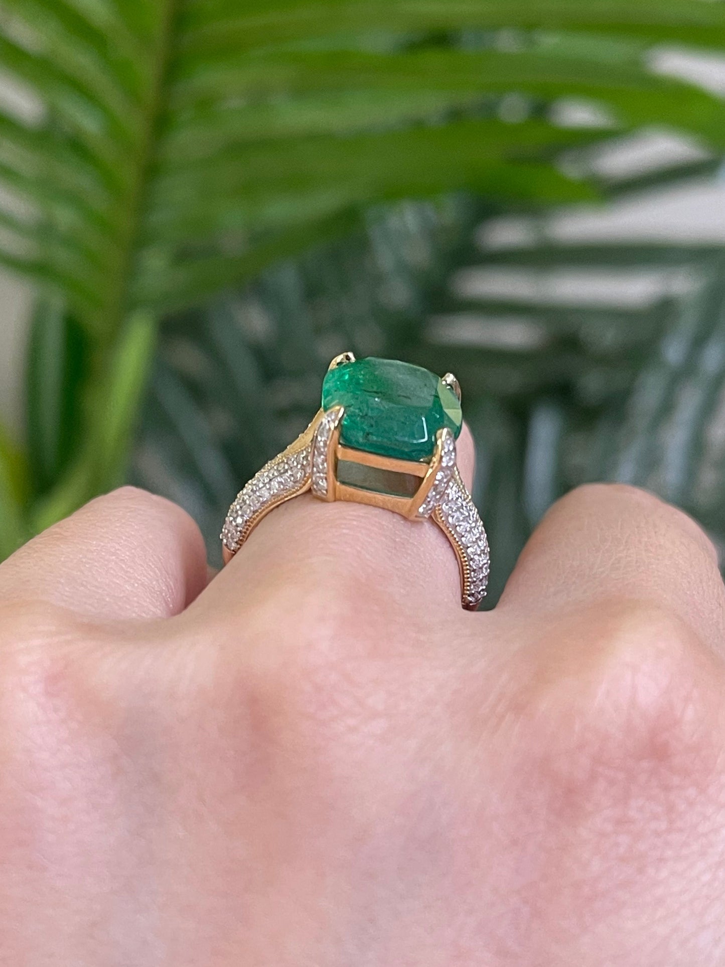 5.83ct Natural Emerald Diamond Ring In 14ct Yellow Gold