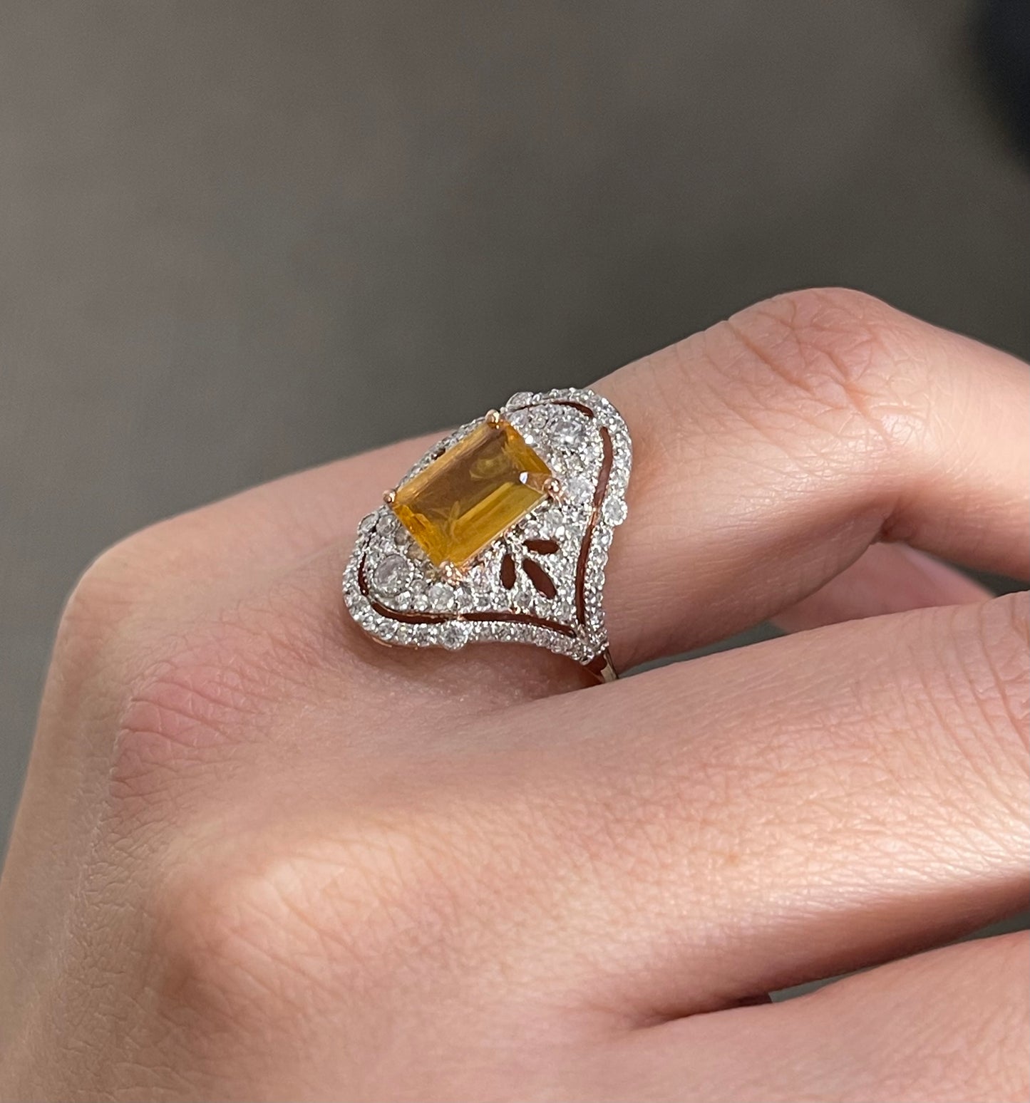 Vintage Style Natural Yellow Sapphire Diamond Ring In 14ct Rose Gold