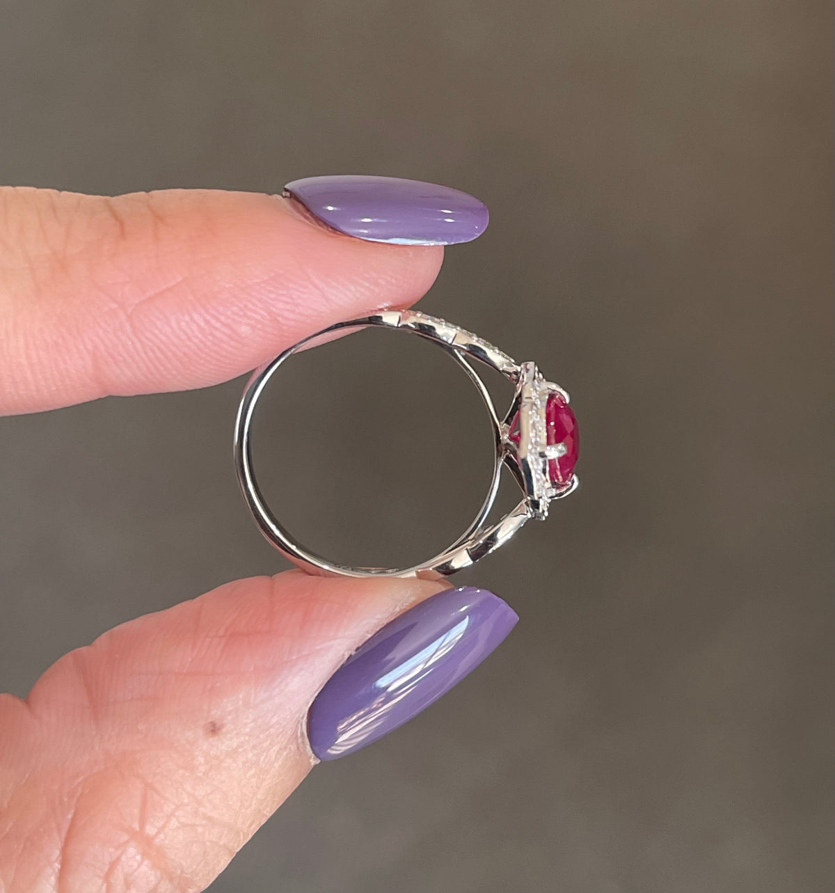 Art Deco Inspired Natural Ruby Diamond Ring In 14ct White Gold
