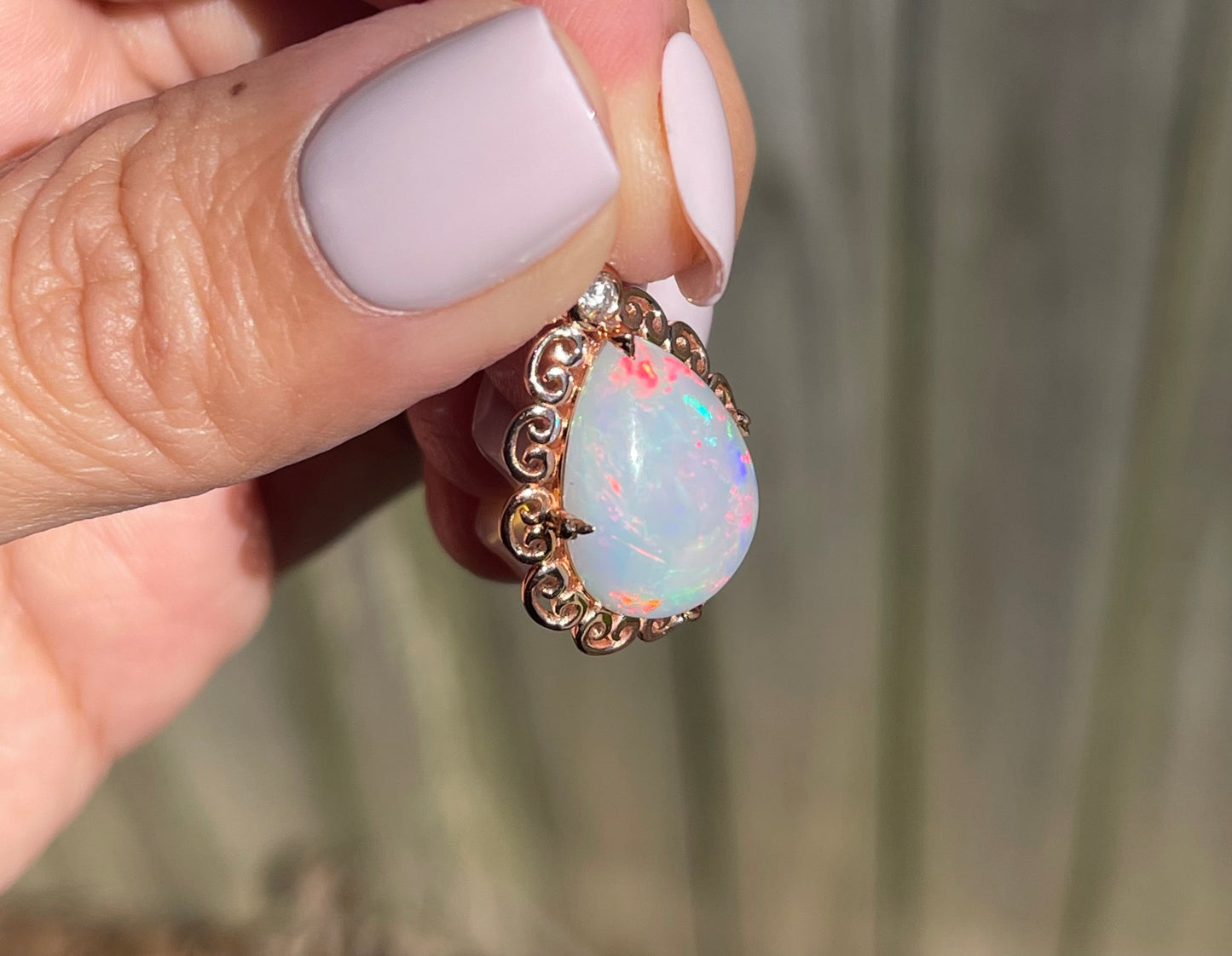 4.5ct Opal Diamond Pendant In 9ct Rose Gold