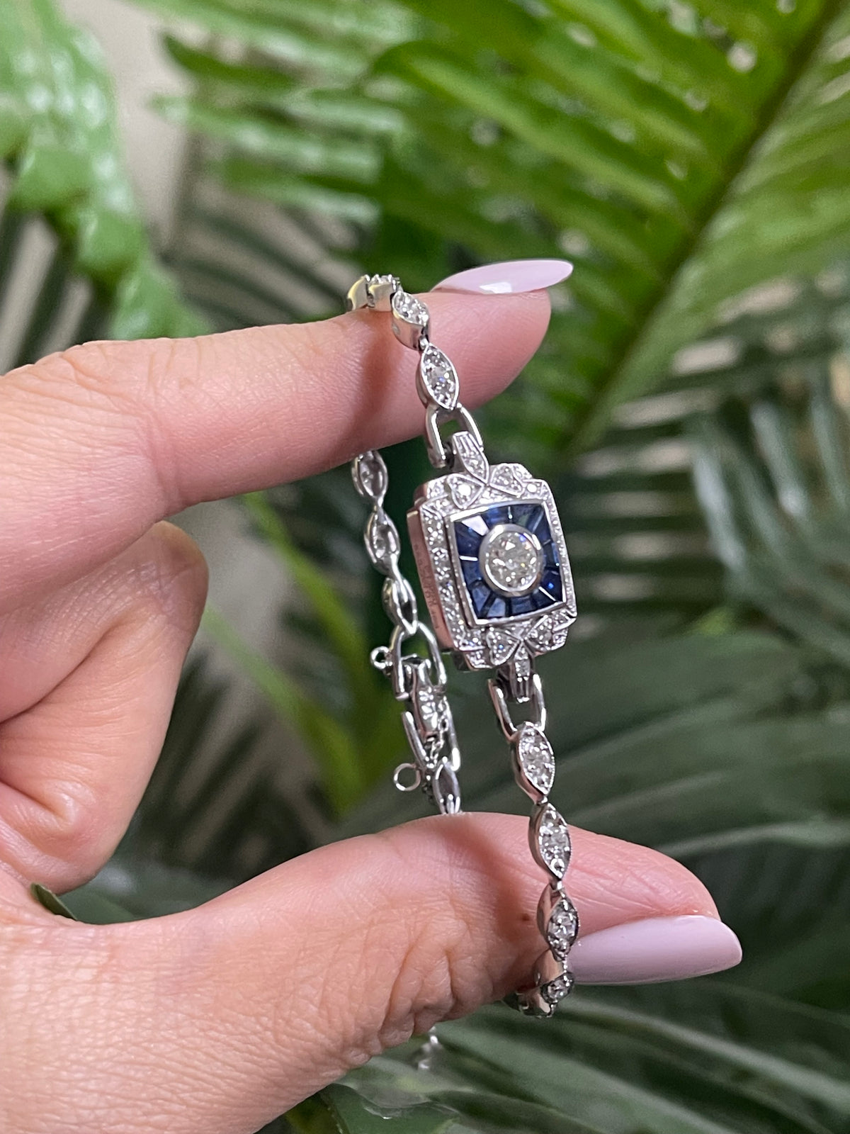 One-of-a-Kind Antique Art Deco Conversion Bracelet Natural Diamonds & Sapphires In Platinum, 14ct White Gold