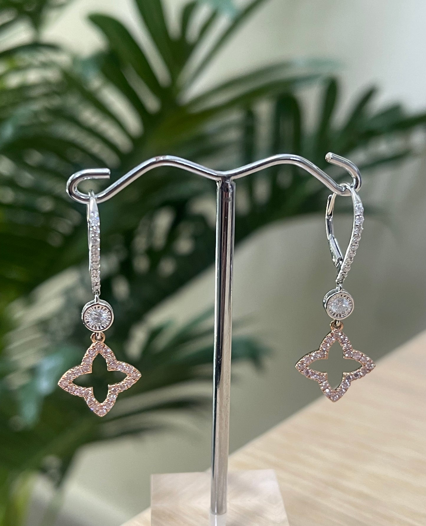Rosé Lumière – Natural Pink & White Diamond Drop Earrings In 14ct White Gold & Rose Gold