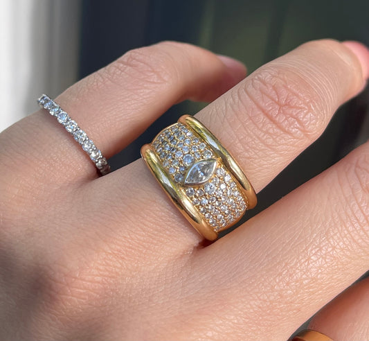 Vintage Natural Diamond Wide Tapered Band Ring in Heavy 18ct Yellow Gold