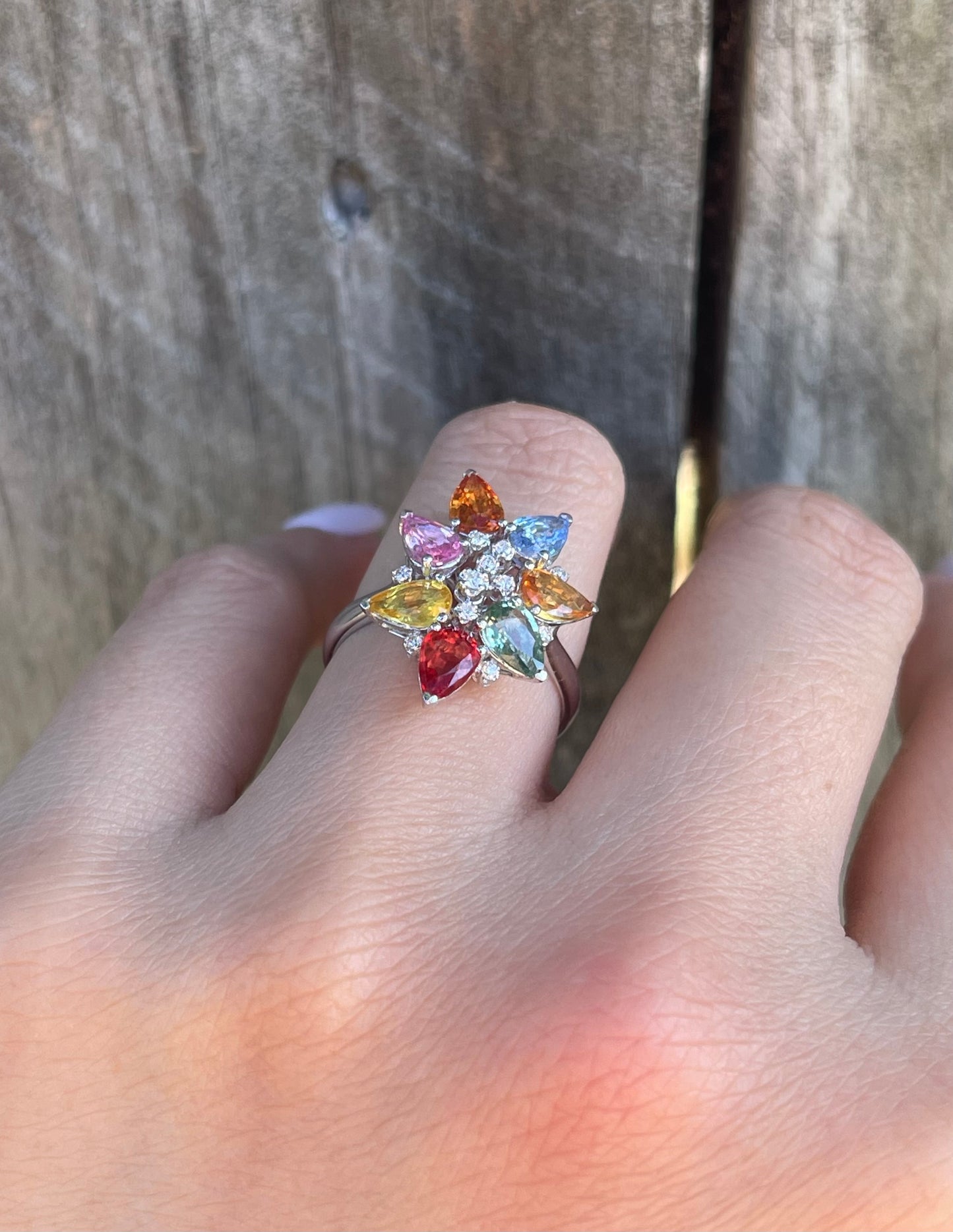 3.28ct Sapphire Diamond Flower Ring In 14ct White Gold