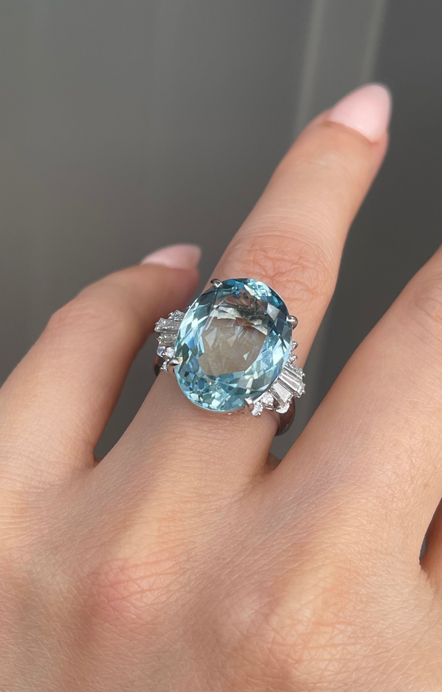 Handmade 12.16ct Natural Aquamarine Diamond Ring In Heavy 900 Platinum