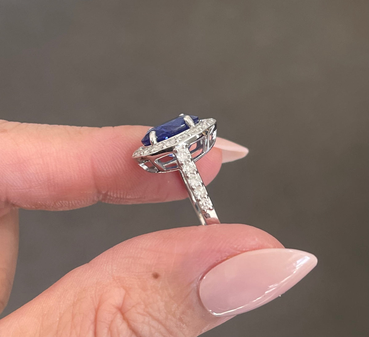 4.07ct Natural Tanzanite Diamond Halo Ring In 14ct White Gold