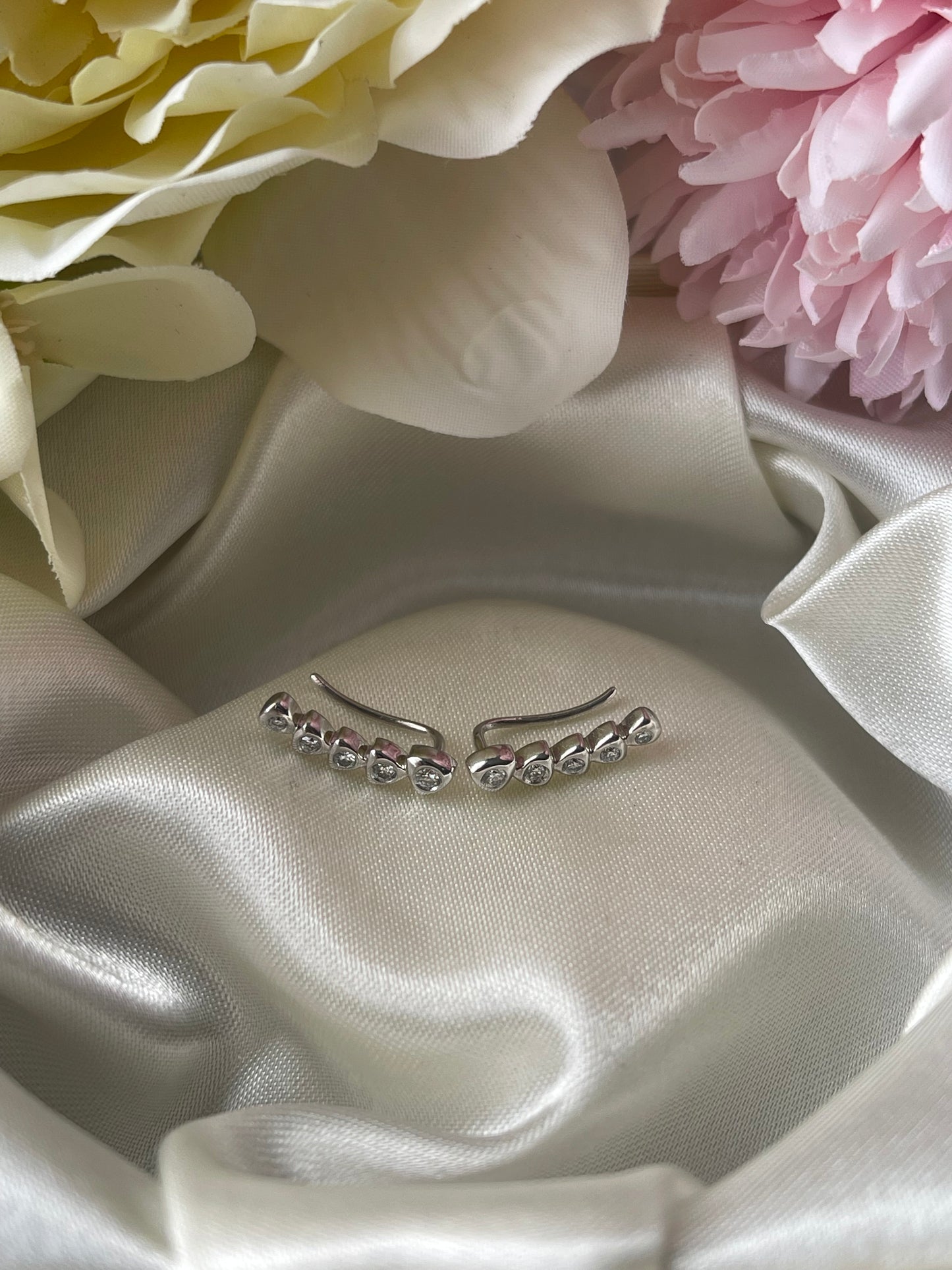 Natural Diamond Ear Climber Earrings In 9ct White Gold