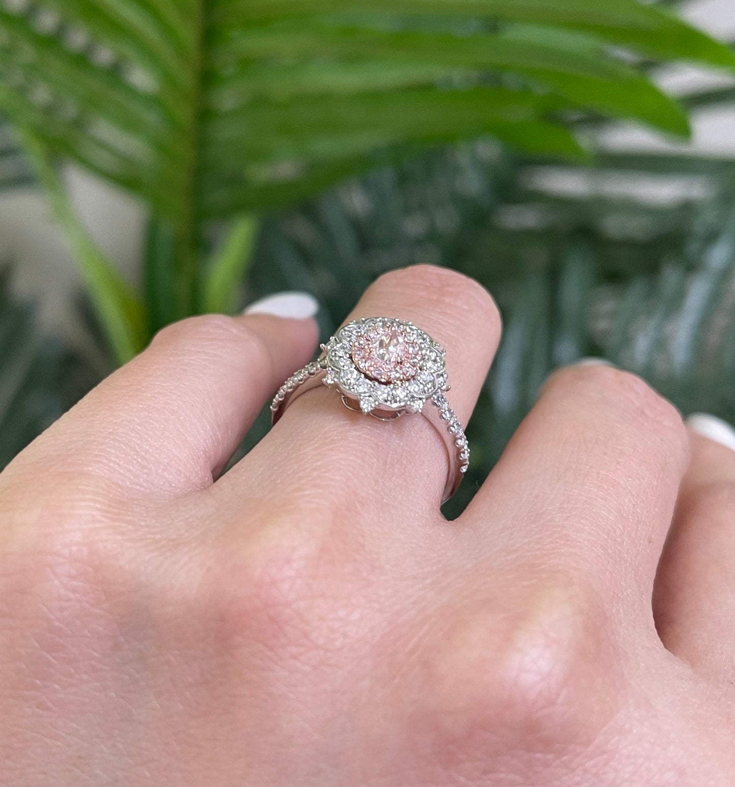 Natural Light Fancy Pink Diamond Ring In 14ct White Gold