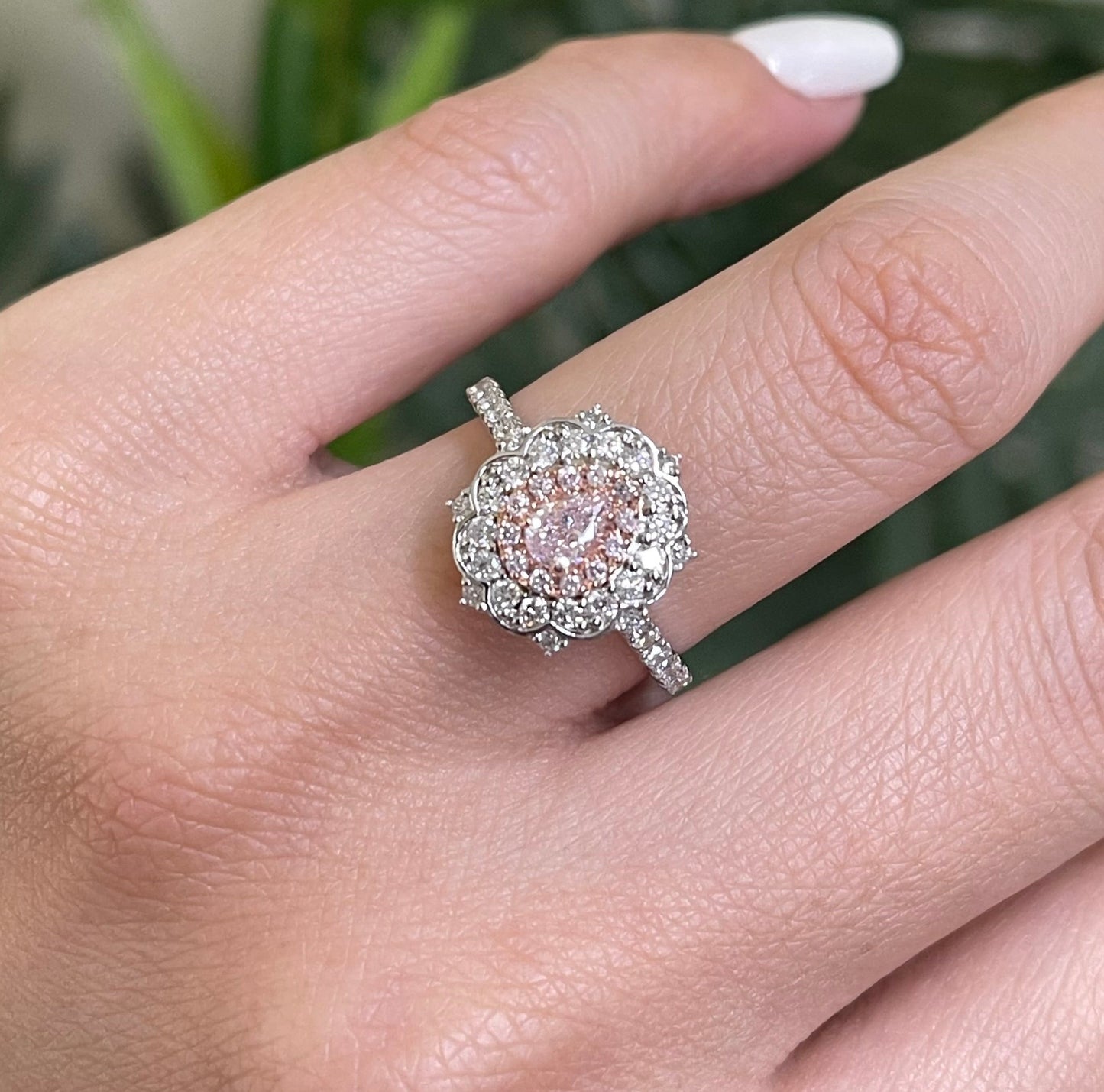 Natural Light Fancy Pink Diamond Ring In 14ct White Gold