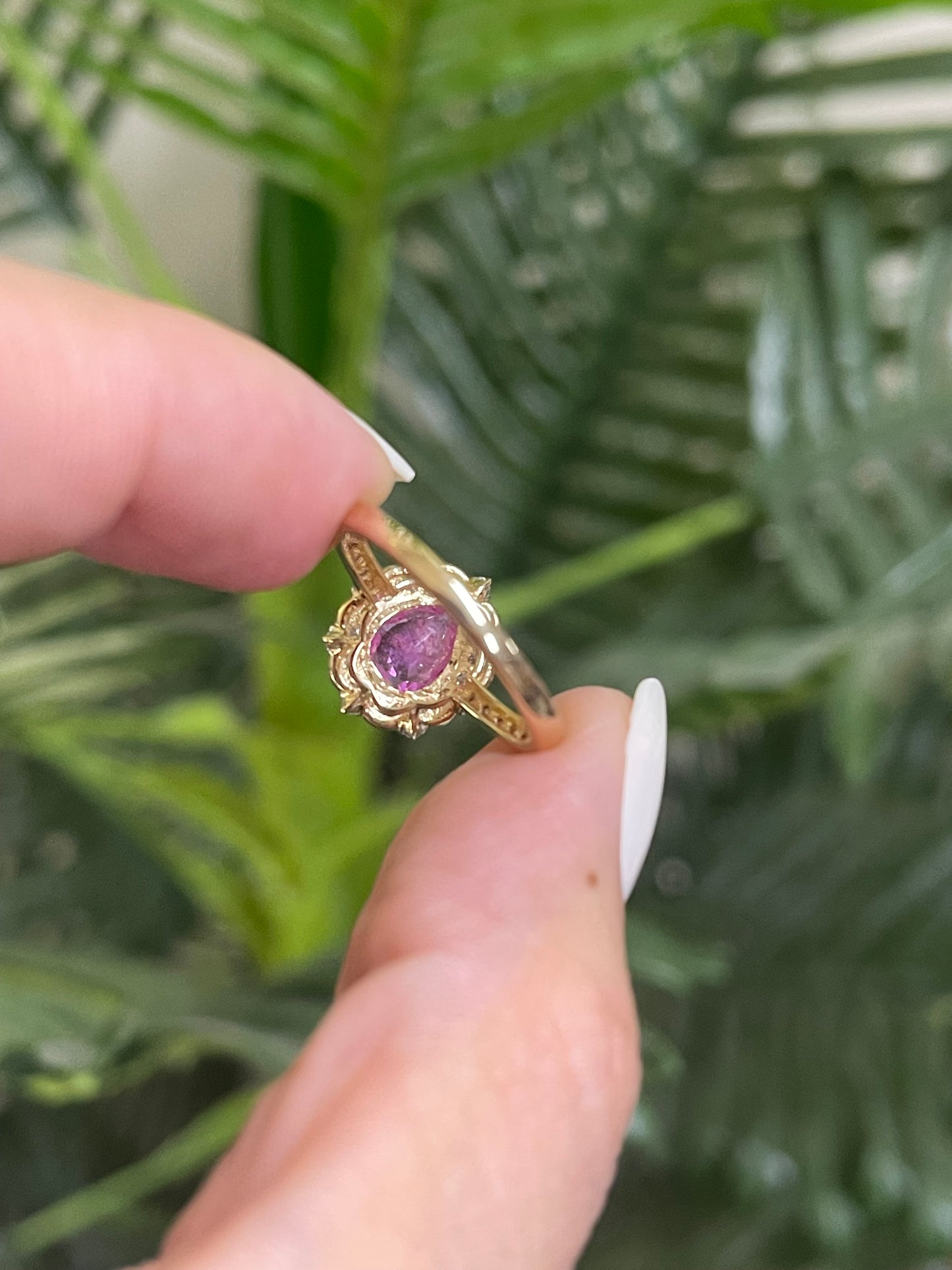Antique Style Natural Pink Sapphire Diamond Ring In 14ct Yellow Gold