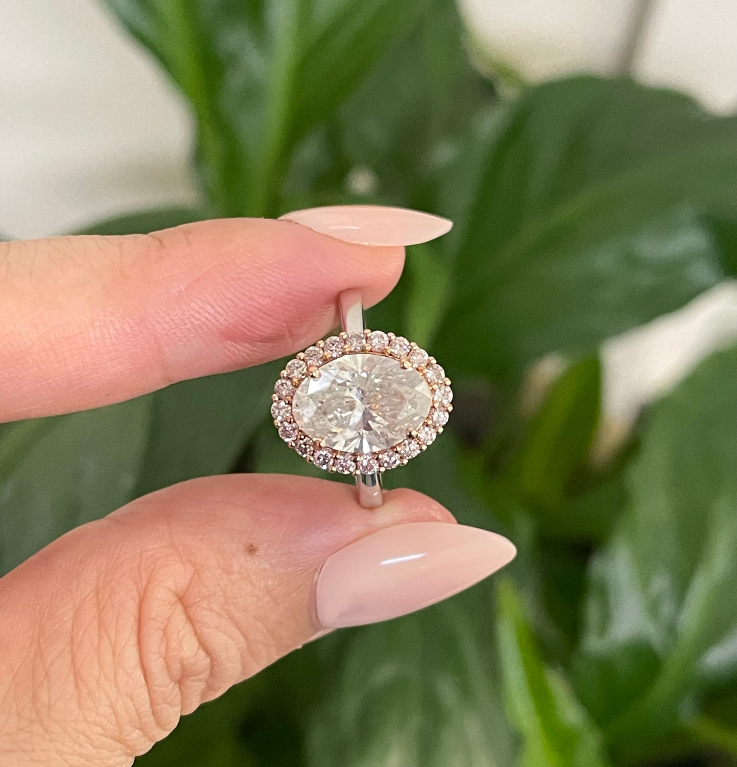 Natural 3.45ct Earth Mined Diamond & Pink Diamond Halo Ring In 14ct White Gold