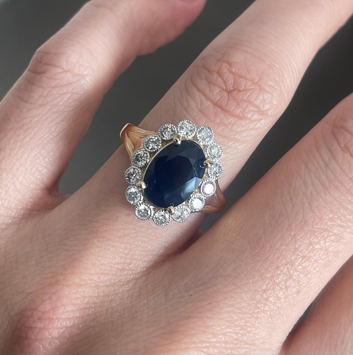 3.41ct Natural Royal Blue Sapphire Diamond Halo Ring In 14ct Yellow & White Gold