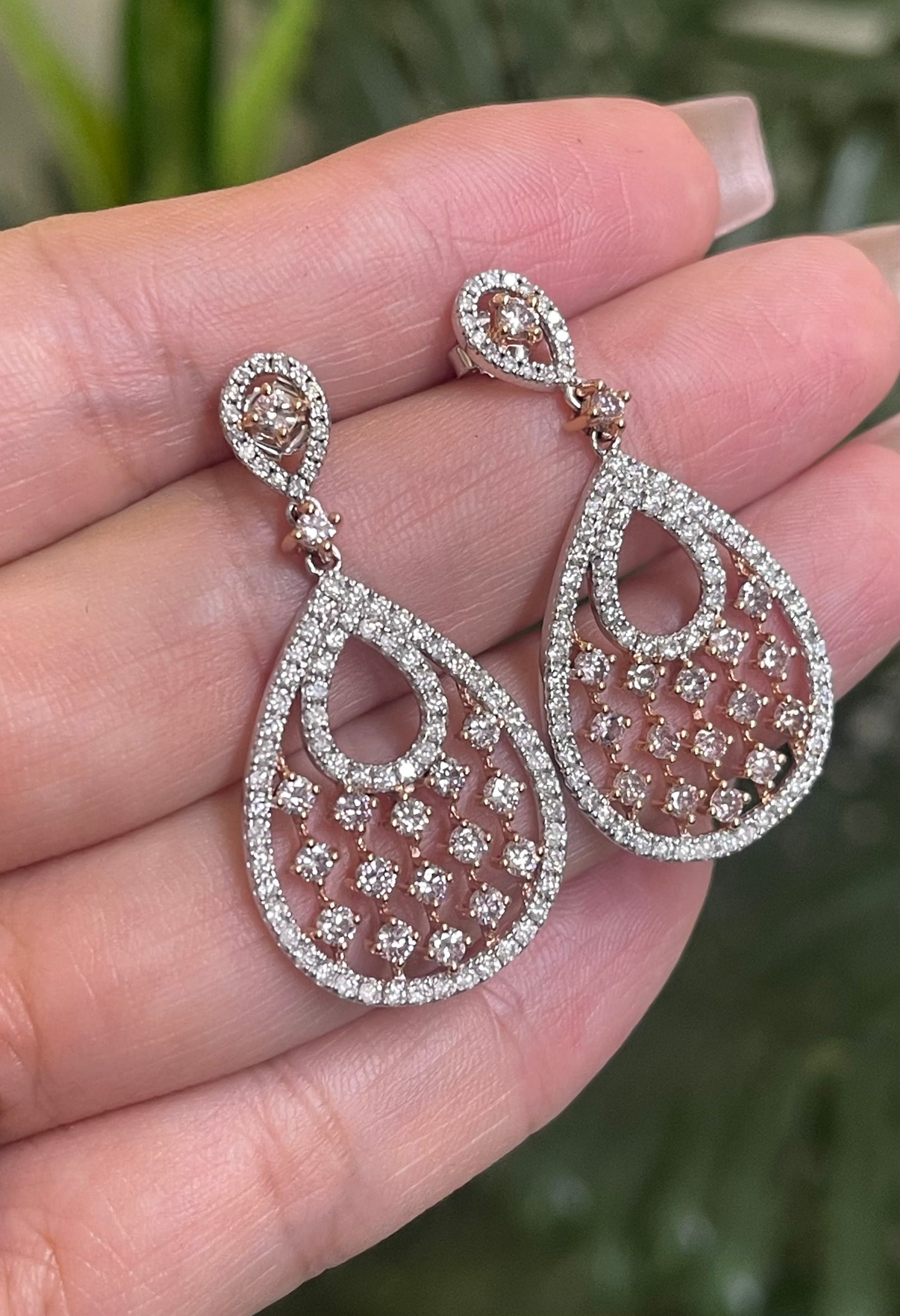 2.85ct Natural Pink Diamond Drop Earrings In 14ct White Gold & Rose Gold