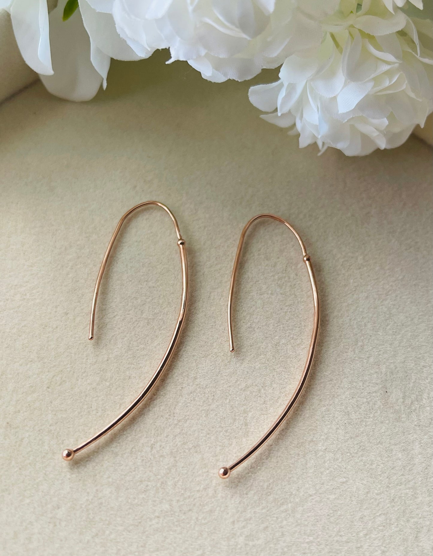 Modern Arc Long Wire Earrings In 9ct Rose Gold