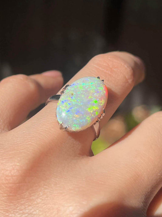 Contemporary 900 Platinum natural solid Australian opal ring