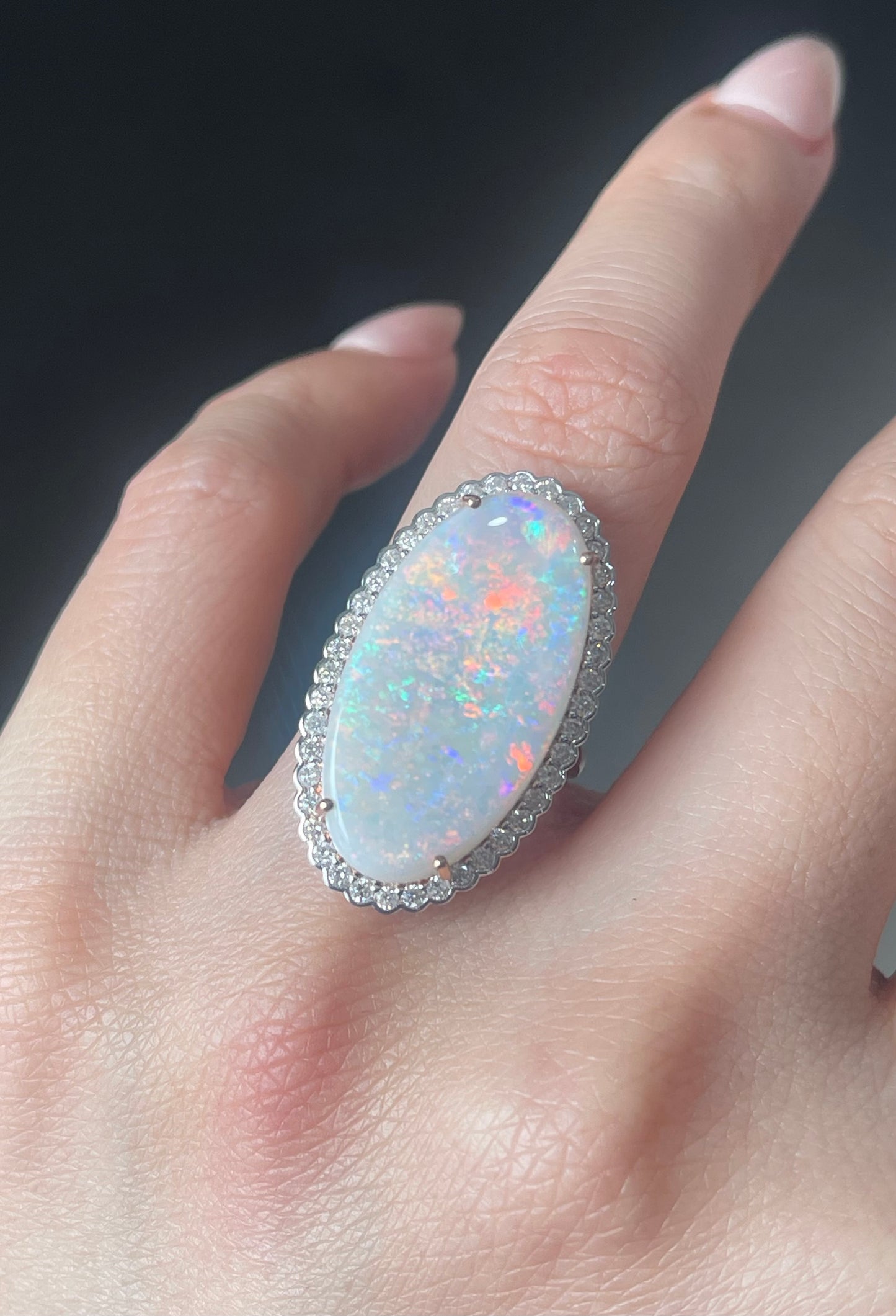 12.87ct Natural Solid Australian Opal Diamond Ring in 14ct Rose Gold