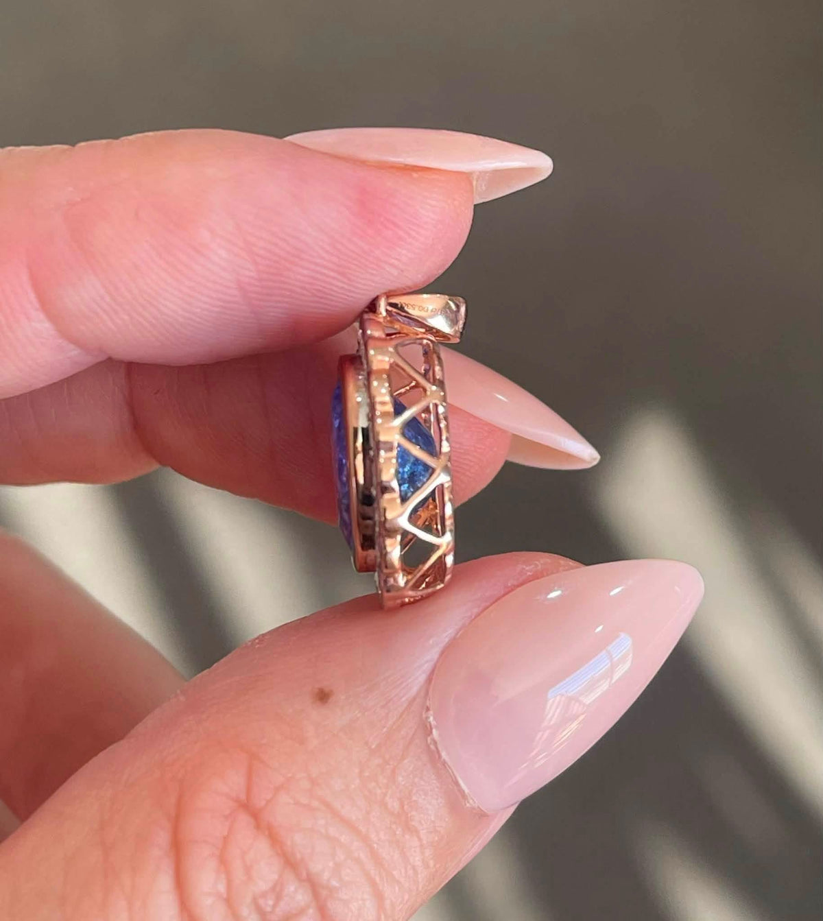 4.83ct Natural Tanzanite Diamond Halo Pendant In 14ct Rose Gold