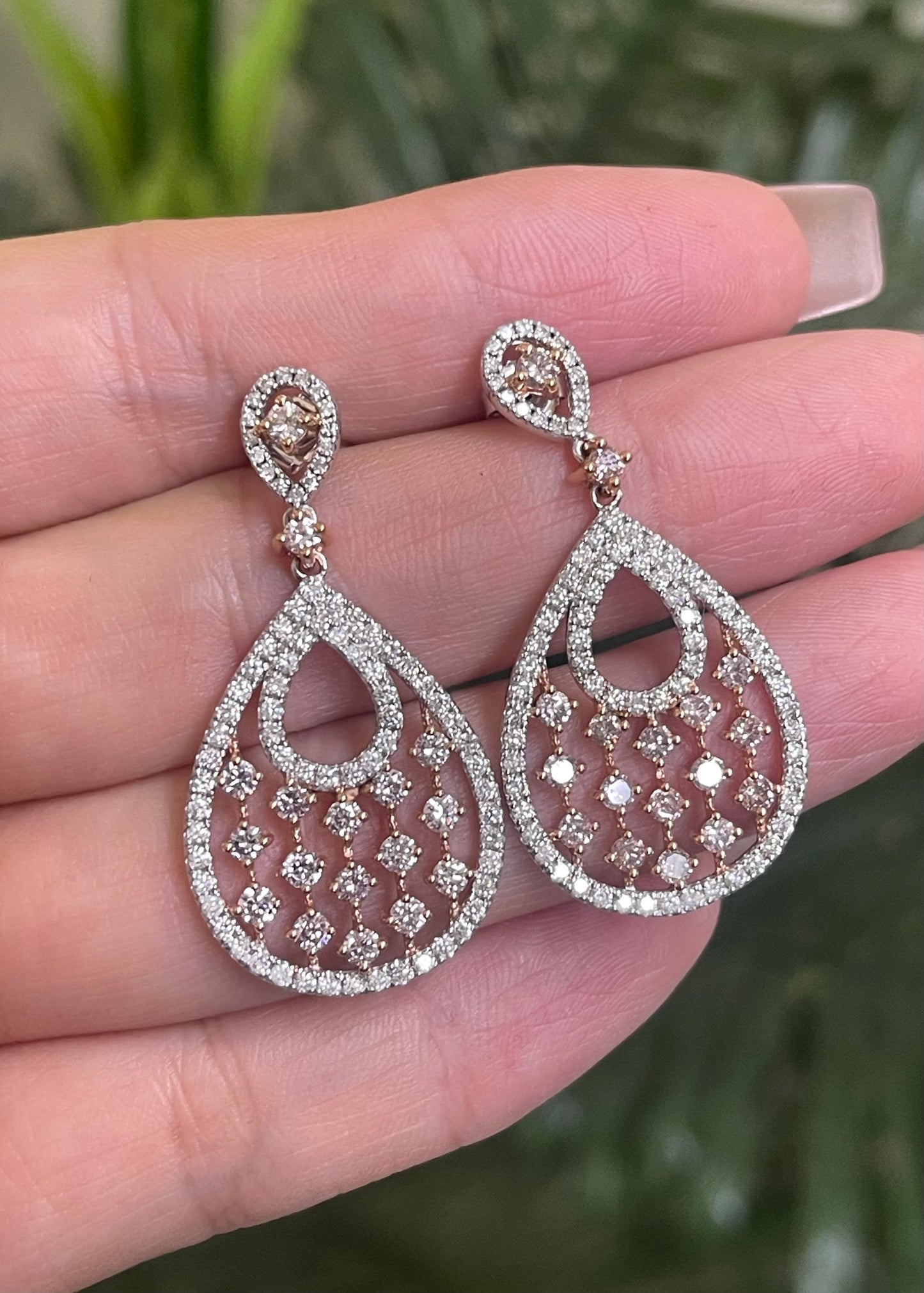 2.85ct Natural Pink Diamond Drop Earrings In 14ct White Gold & Rose Gold