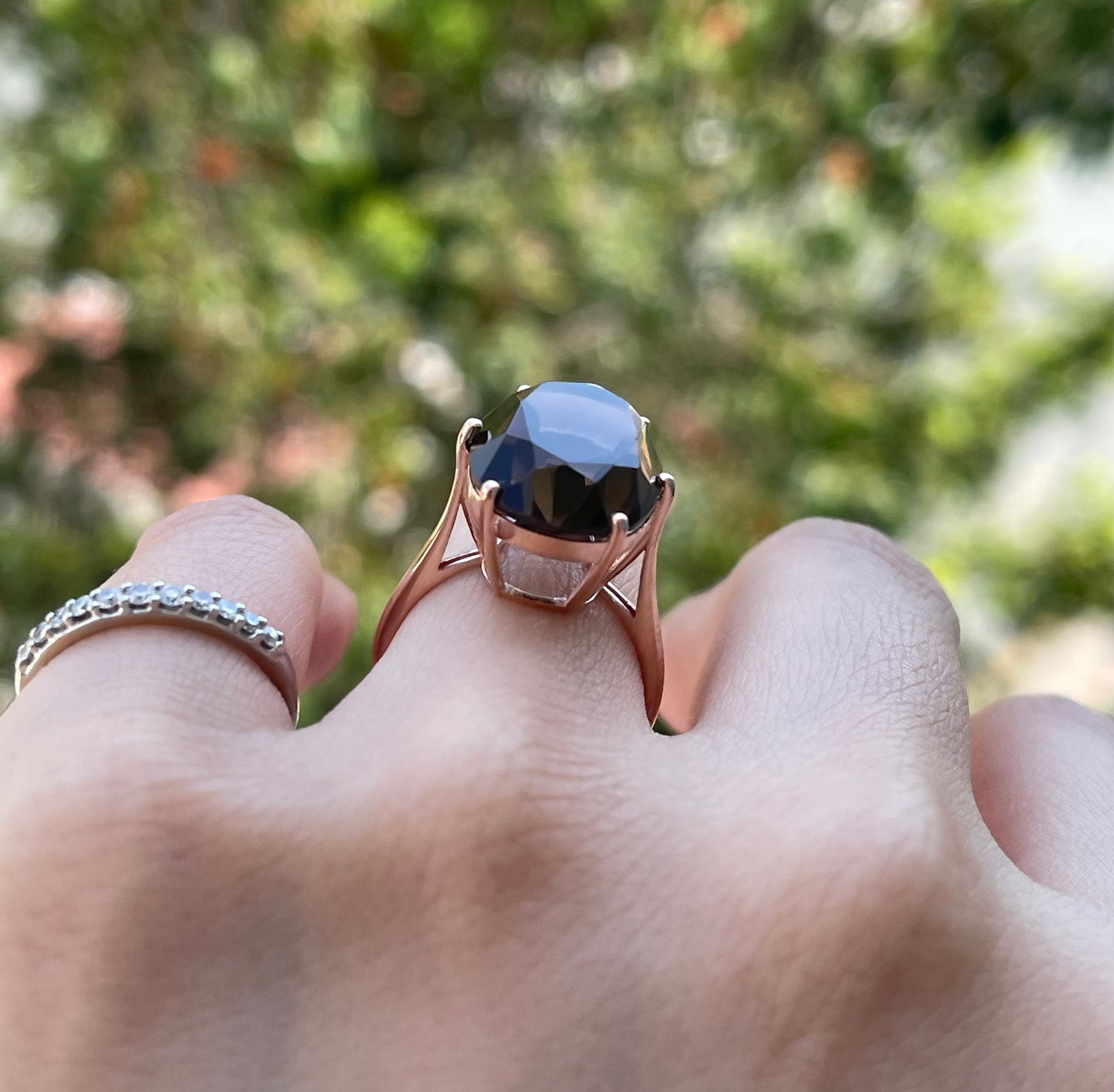 S.E. Custom 9ct rose gold 12.6ct natural smoky quartz cocktail ring