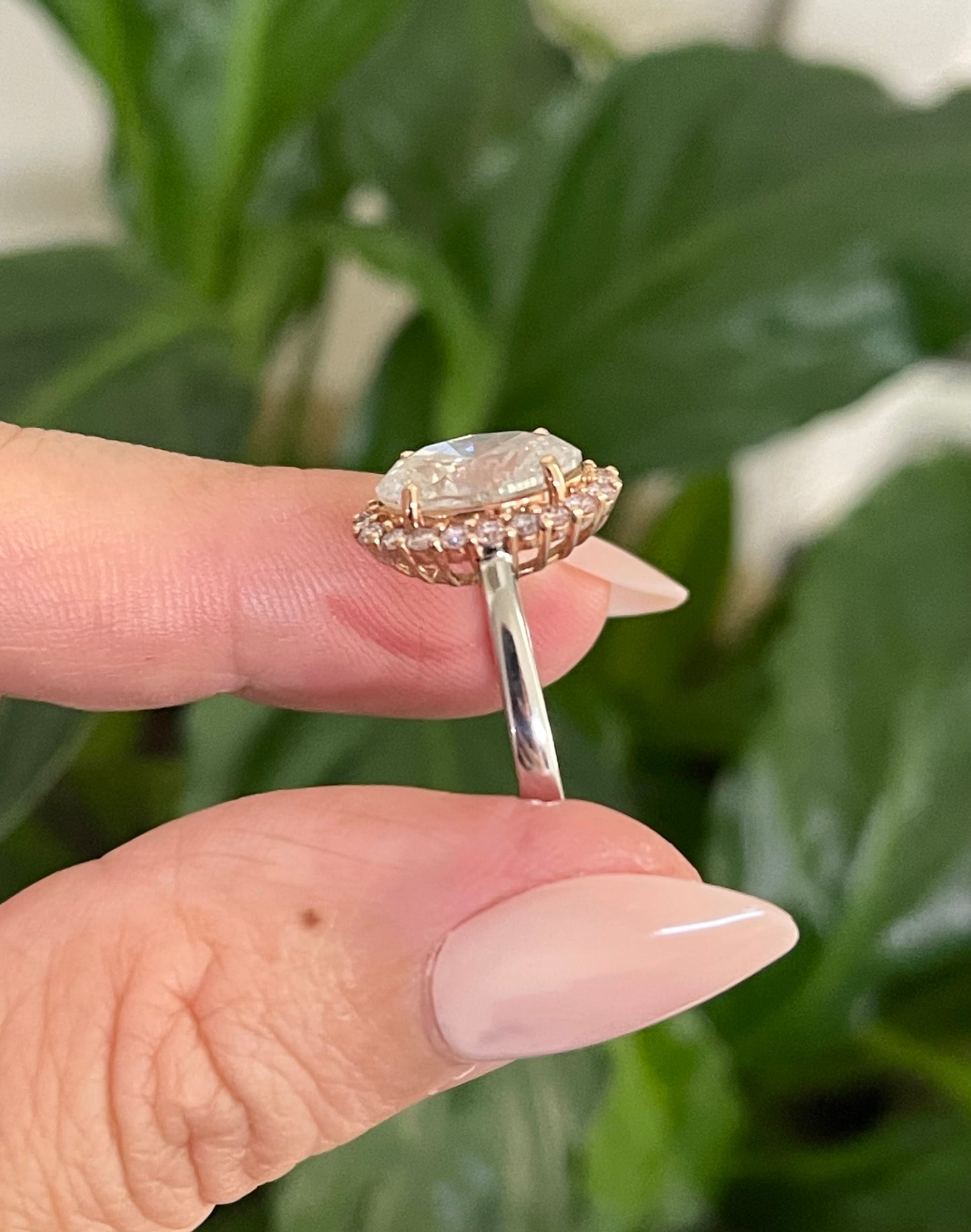 Natural 3.45ct Earth Mined Diamond & Pink Diamond Halo Ring In 14ct White Gold
