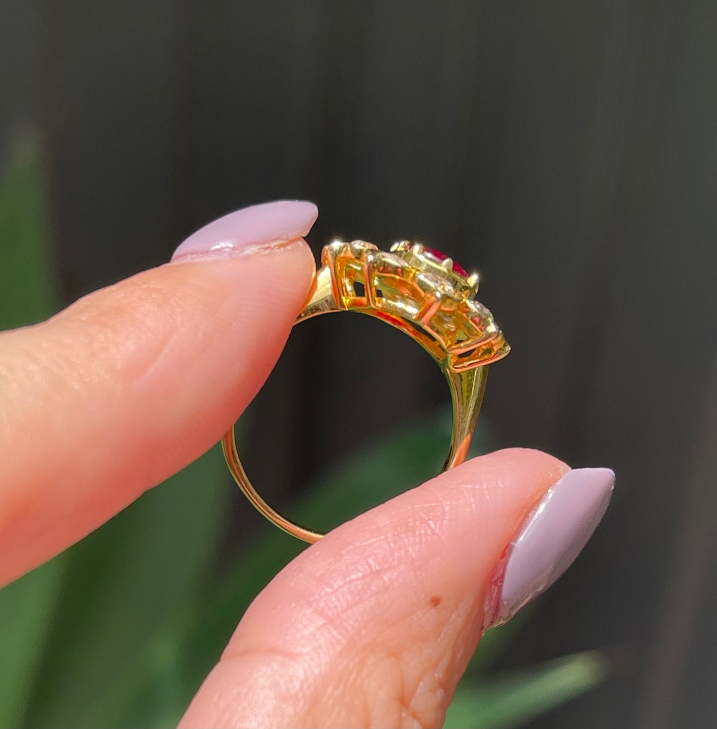 Antique style 2.5ct Ruby & Rose-Cut Diamond Cluster Ring in 14ct Yellow Gold