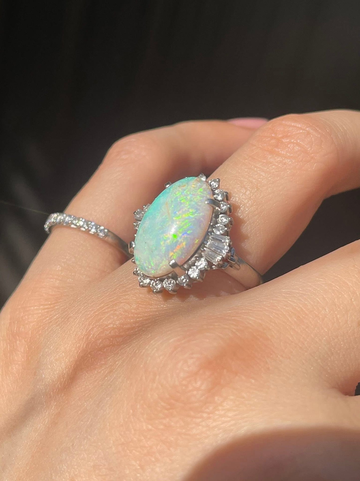 Heavy 900 platium natural solid opal diamond ring