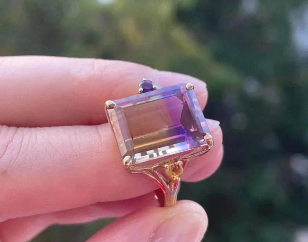 Vintage 9ct yellow gold 1998 Birmingham import natural ametrine ring large size R