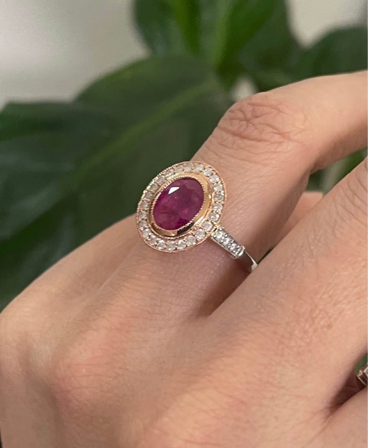 2.2ct Natural Ruby Diamond Halo Ring In 14ct White & Rose Gold