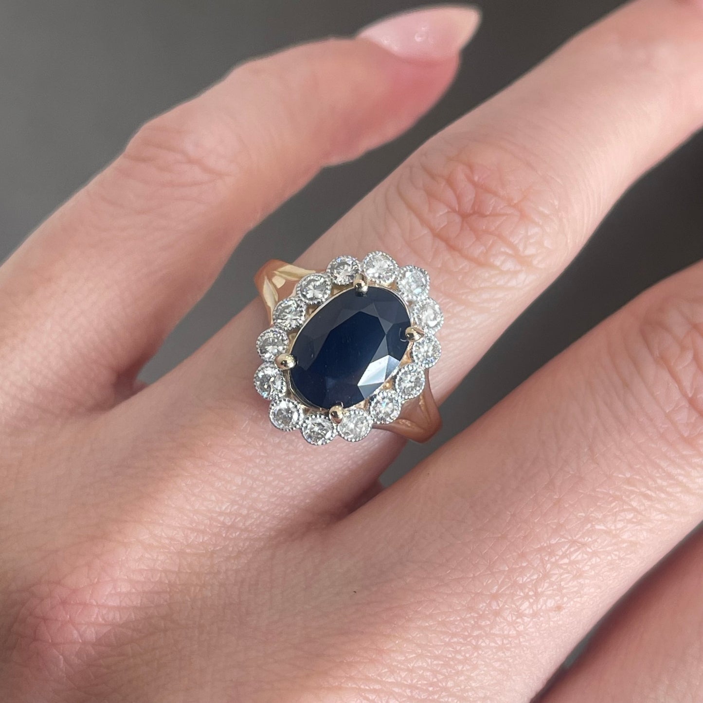3.41ct Natural Royal Blue Sapphire Diamond Halo Ring In 14ct Yellow & White Gold
