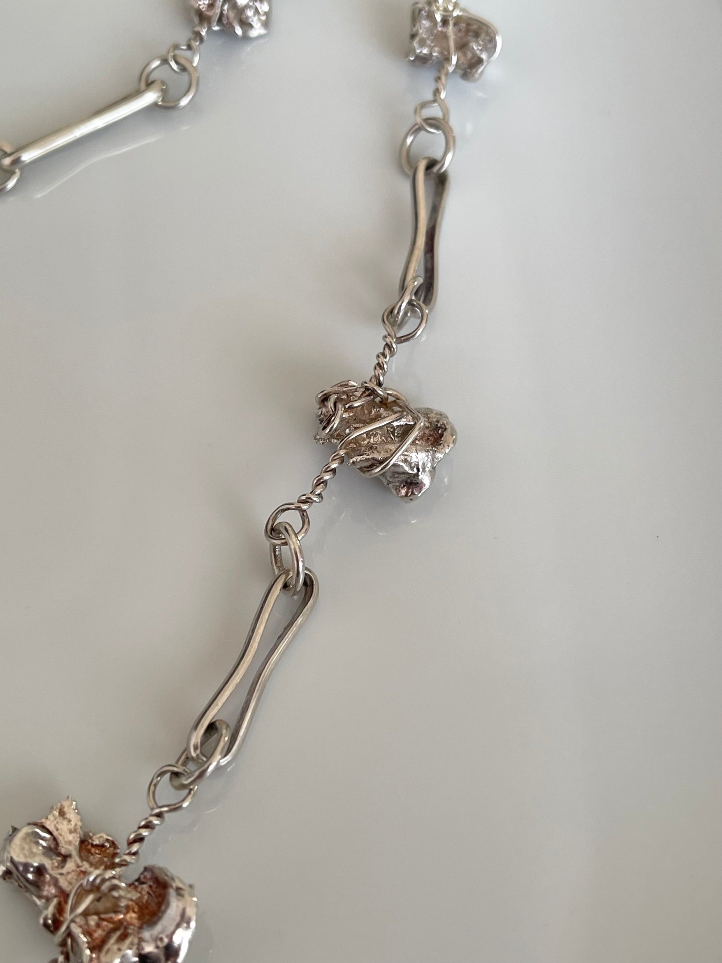 Vintage 70grams 66cm money bag / nugget chain necklace In Sterling Silver