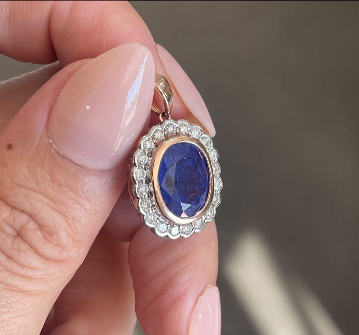 4.83ct Natural Tanzanite Diamond Halo Pendant In 14ct Rose Gold
