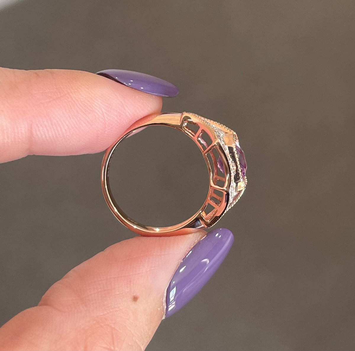 Art Deco Style Natural Pink Ceylon Sapphire Diamond Ring In 14ct Rose Gold