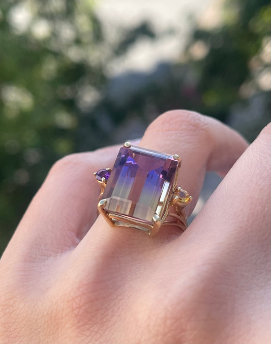 Vintage 9ct yellow gold 1998 Birmingham import natural ametrine ring large size R