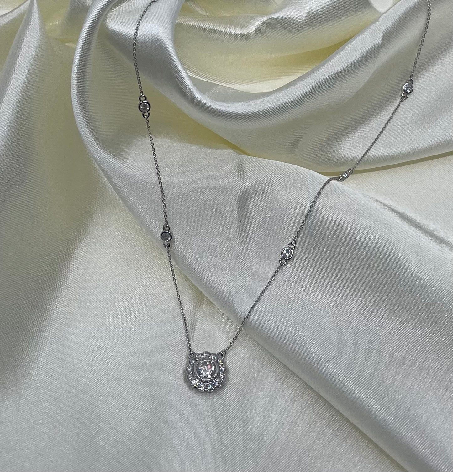 1.42ct Natural Diamond Necklace With Diamond By The Yard Chain In 14ct White Gold